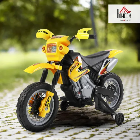 Moto électrique Enfants, Moto Cross pour Enfants avec Batterie 6 V, phares, musiques et Roues d'entraînement, 3 à 6 Ans, Charge 25KG, Jaune et Noir 102x58x66cm Jaune