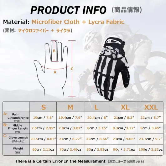 Gants de Cyclisme Squelette Antidérapant Gants Moto Cross pour Homme Femme VTT Sport Enduro Fox L 03 Blanc réfléchissant