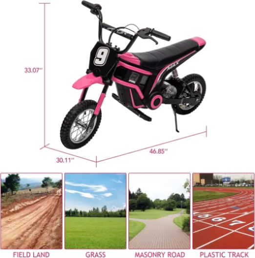 Moto Électrique Enfants 24V 350W, Moto Cross 3 Vitesses (8/12/23 Km/h), Cadre Renforcé, Suspension Amortie, Poids Max 60 kg, Adapté Aux Enfants 8-12 Ans Rose No - 9