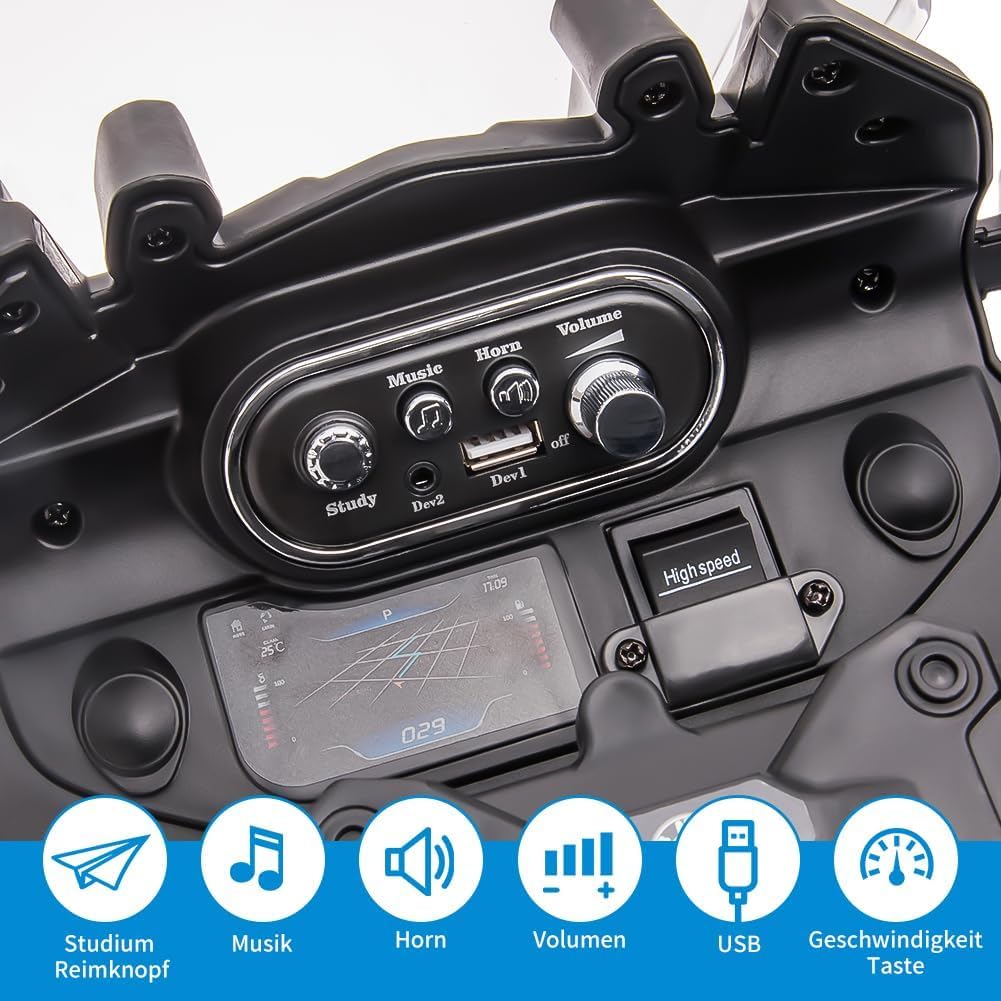 BMW Police Moto électrique pour enfant 12 V 7 Ah avec pneus EVA Lumière LED pour garçons et filles de 2 à 5 ans