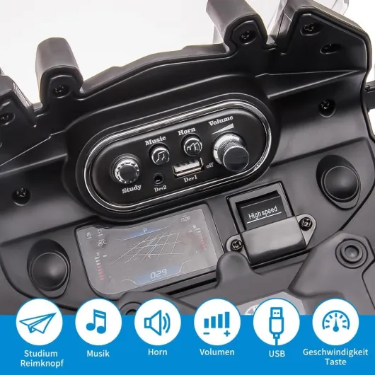 BMW Police Moto électrique pour enfant 12 V 7 Ah avec pneus EVA Lumière LED pour garçons et filles de 2 à 5 ans