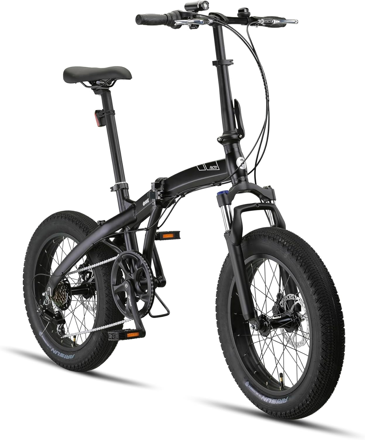 PACTO One Fatbike Vélo pliant 6 vitesses Cadre en aluminium Freins à disque Lumière LED 17 kg Noir