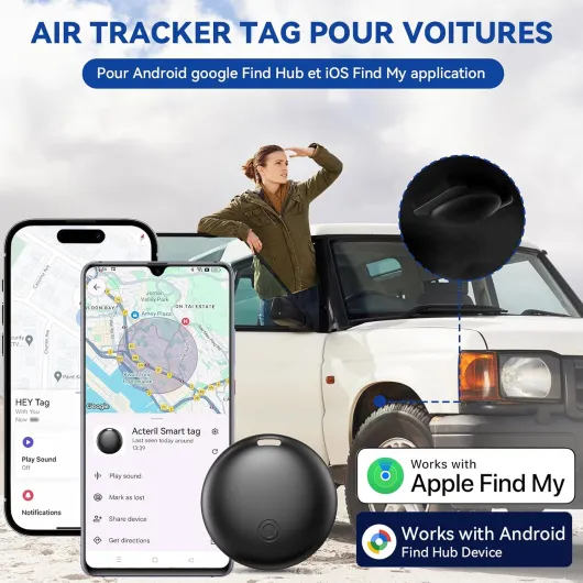 Traceur GPS Voiture, Car GPS Tracker pour Android y iOS, Magnétique Tracker de Voiture sans Abonnement, Invisible Bluetooth Smart Tag pour Moto/Wagons/Vélo (Noir)