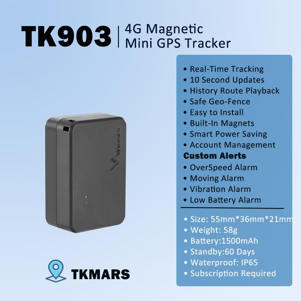Mini Traceur GPS 4G sans Carte SIM sans Limite de Distance, Autonomie 60 Jours, Suivi en Temps Réel, 6 Mois d'Historique, Alertes APP, Aimanté Tracker GPS pour Voiture,Vélo,Moto,Enfants TK903