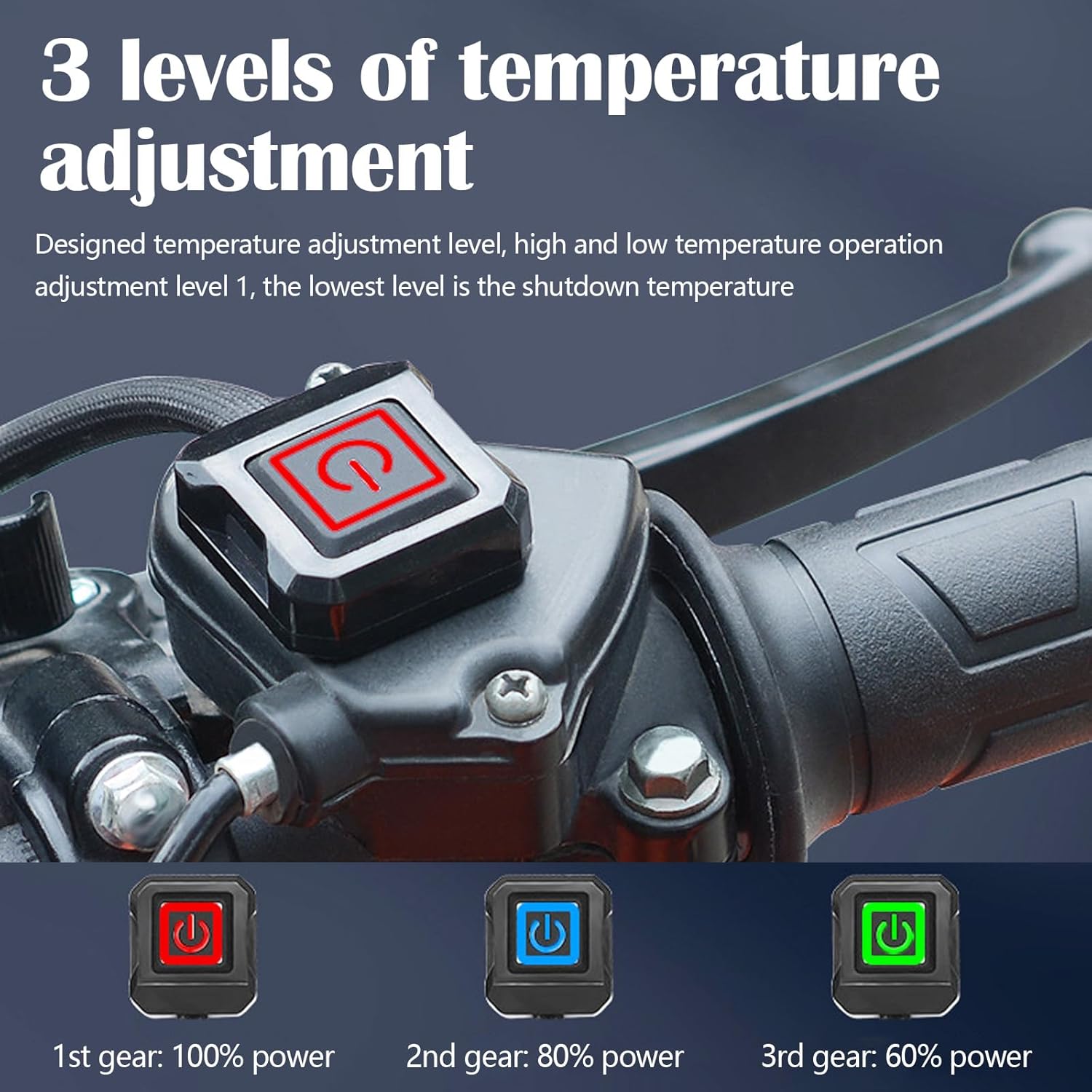Poignées chauffantes pour moto, 1 paire de poignées chauffantes 12 V ATV avec 3 niveaux de réglage de la température, 12,6 cm (L) x 2,2 cm (diamètre)