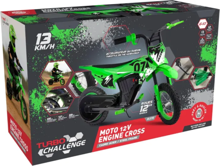 Mini Moto Électrique - 12 Pouces - Porteur Électrique - 50Kg Max - 119345 - Vert - Batterie Rechargeable - 12V 80W - Démarrage au Guidon - Cadeau Anniversaire - Dès 6 Ans