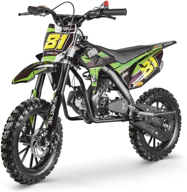 Mini Moto/Pocket Bike Thermique 50cc pour Enfant 5 à 8 Ans - XTRM 81 MX Storm - Couleurs au Choix - Démarrage facile (Vert)