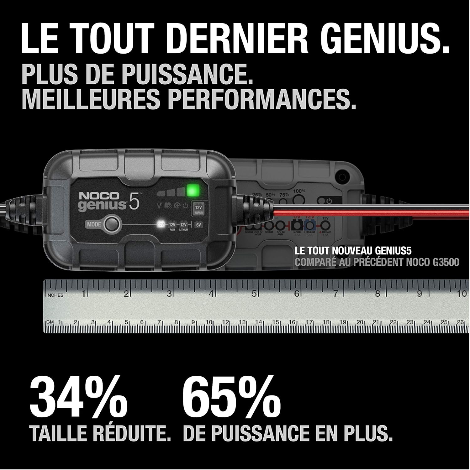 GENIUS5: Chargeur de Batterie Intelligent 5A 6V/12V – Maintien Automatique, Charge Lente & Désulfateur – Protection Surcharge & Compensation Température – pour Batteries Plomb & Lithium
