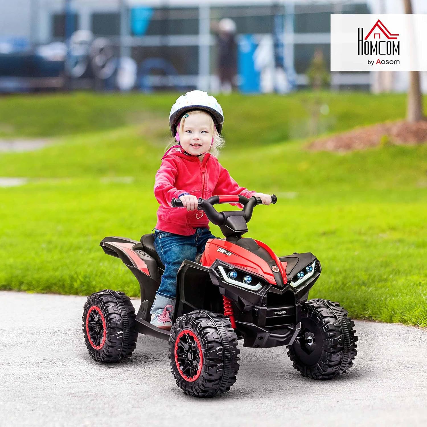 Quad électrique Enfant 12 V, Voiture électrique Enfants 2 Moteurs 2 Vitesses 3-6 km/h, phares LED, klaxon, pour Enfant de 3 à 5 Ans, poignée et Selle Ergonomique, Rouge