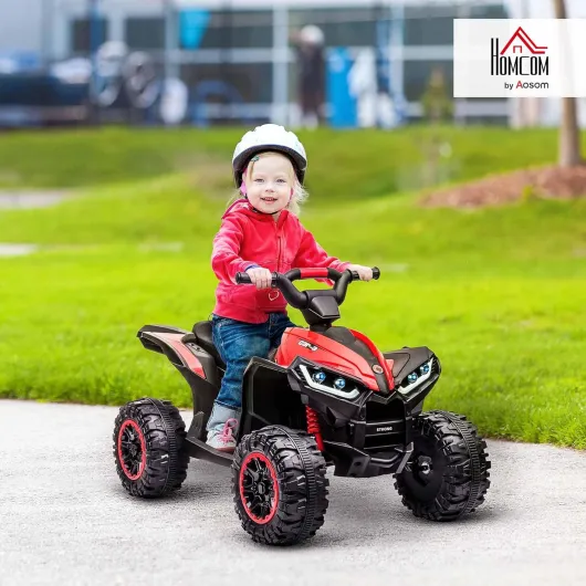 Quad électrique Enfant 12 V, Voiture électrique Enfants 2 Moteurs 2 Vitesses 3-6 km/h, phares LED, klaxon, pour Enfant de 3 à 5 Ans, poignée et Selle Ergonomique, Rouge