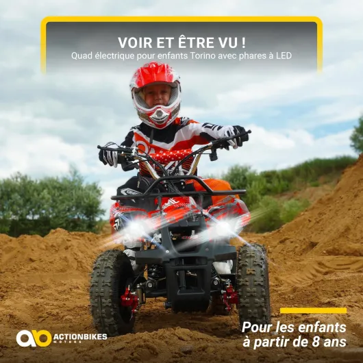 Actionbikes Motors Quad électrique Enfant ATV Torino - 36 Volts 1000 Watts Jusqu’à 24 km/h - Quad Enfant - Pocket Quad - pédale de sécurité Safety Touch - Mini Quad - dès 8 Ans (Noir)