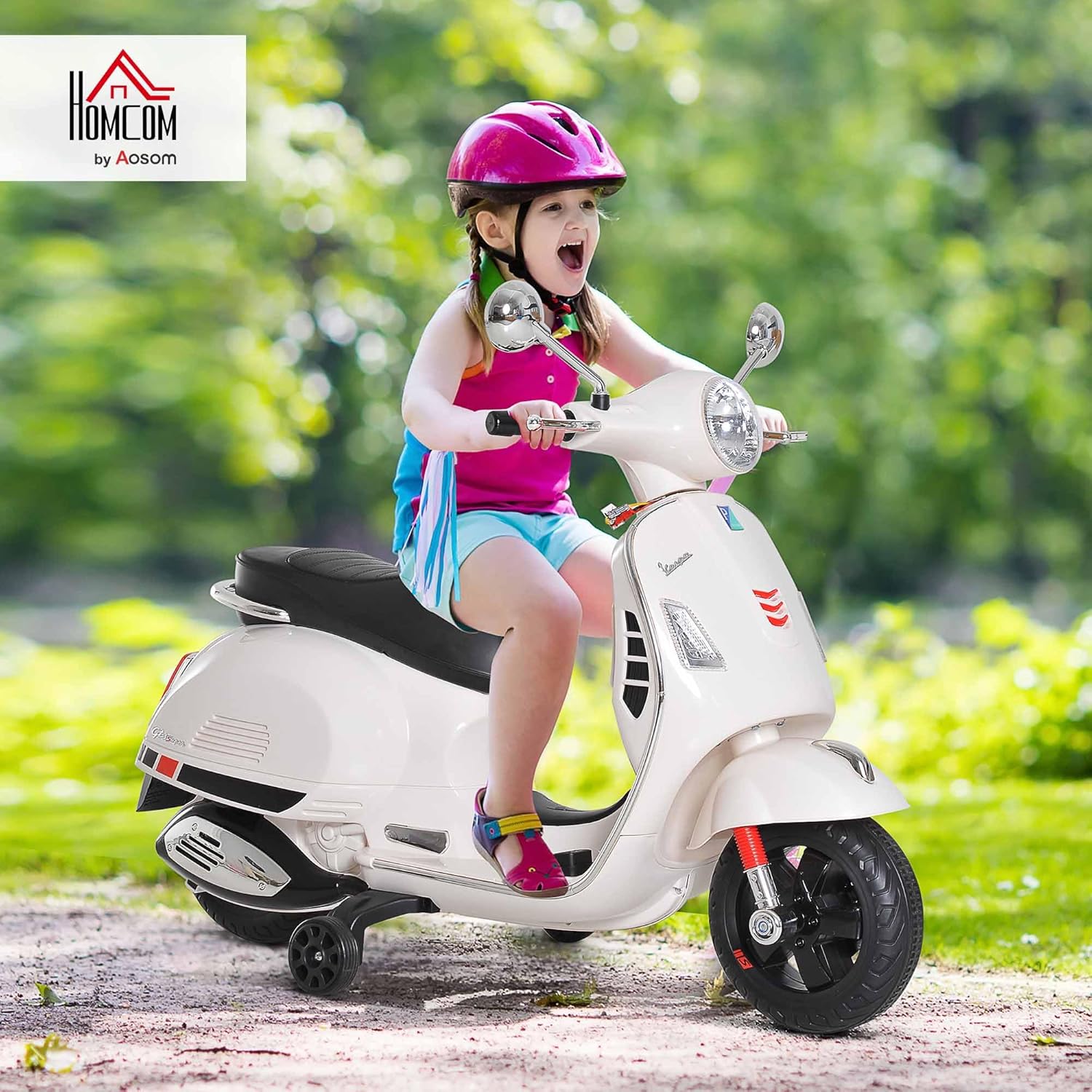 Vespa Scooter Moto électrique Enfants 6 V dim - 102L x 51l x 76H cm Musique MP3 Port USB klaxon Phare feu AR Blanc