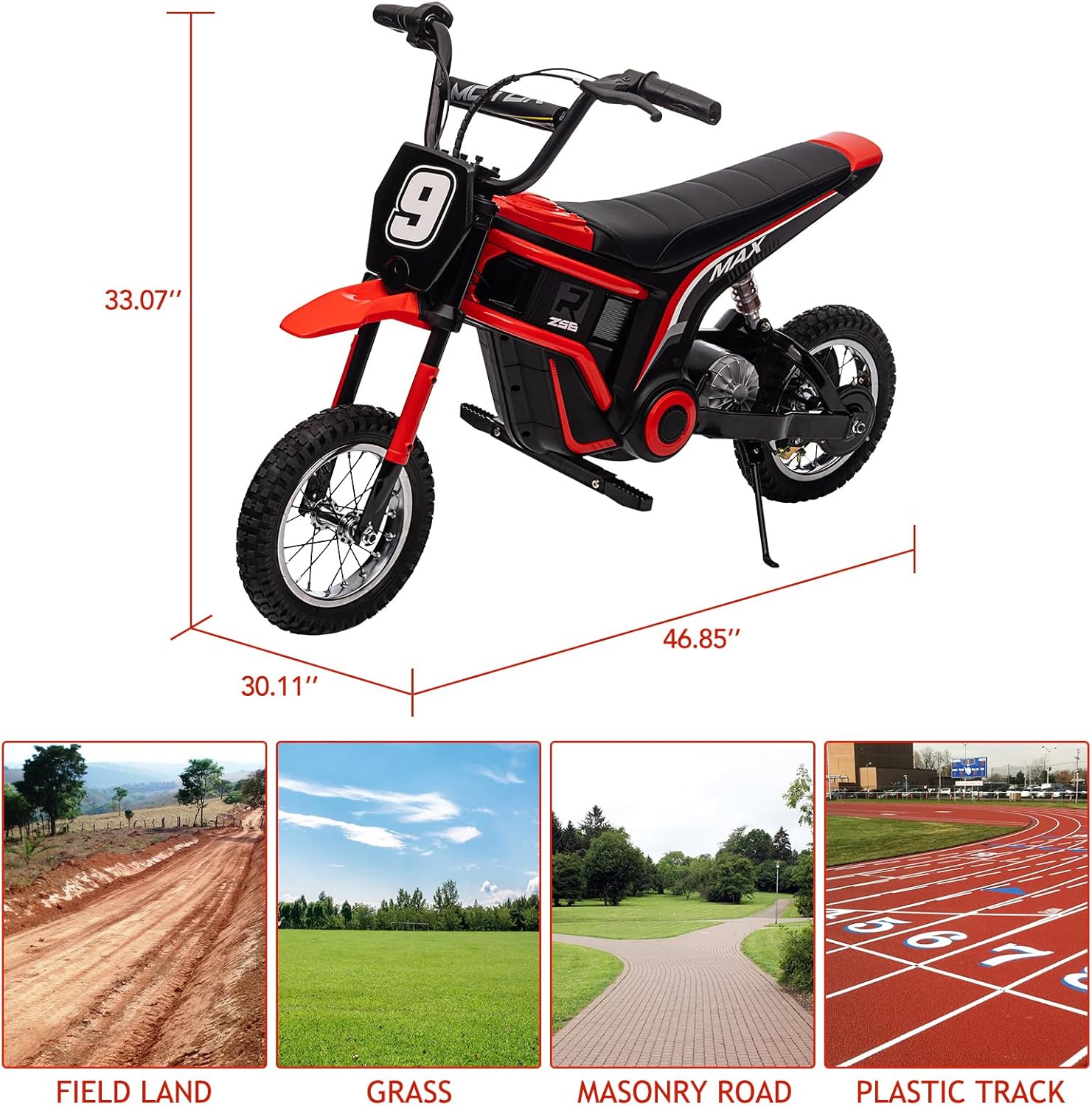 Moto Électrique Enfants 24V 350W, Moto Cross 3 Vitesses (8/12/23 Km/h), Cadre Renforcé, Suspension Amortie, Poids Max 60 kg, Adapté Aux Enfants 8-12 Ans Rouge No - 9