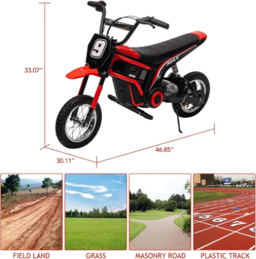Moto Électrique Enfants 24V 350W, Moto Cross 3 Vitesses (8/12/23 Km/h), Cadre Renforcé, Suspension Amortie, Poids Max 60 kg, Adapté Aux Enfants 8-12 Ans Rouge No - 9