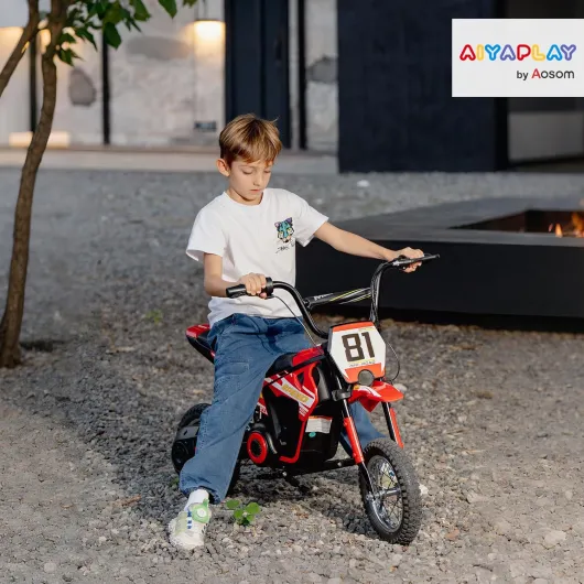 Moto électrique Enfants 24V, Moteur 250W, Vitesse 6-16 km/h, Voiture électrique Enfants 8-12 Ans avec Roues Ø30 cm et Suspension arrière, Charge Max - 65 kg, Rouge