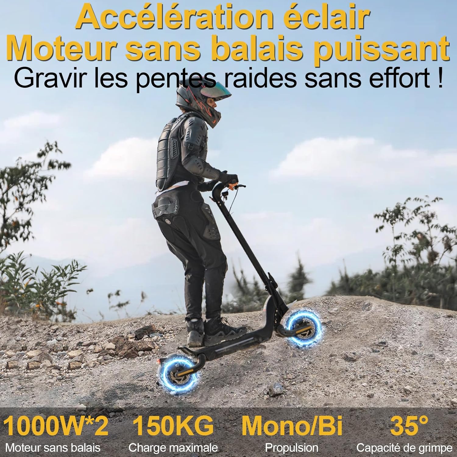 Trottinette Électrique Adulte Tout Terrain Puissante Moteur 800W/1000W*2 Batterie 48V 18,2Ah/20,8Ah Autonomie 50-90KM Trotinette Electrique Ultra Légère Double Suspension Scooter Électrique Adulte Noir-X5S