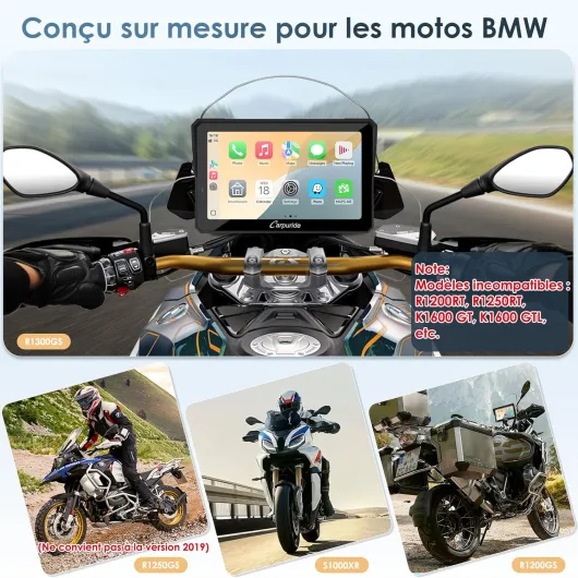 W702BS Pro Moto Carplay Écran avec Natif Wonder Wheel pour BMW Moto, Sans Fil CarPlay et Android Auto, 7 Pouces Étanche Tactile Écran, Double Bluetooth, Interphone Fonction, Données Lecture.