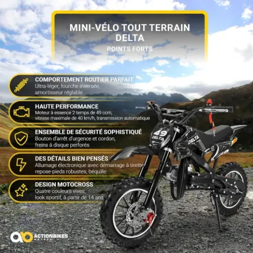 Test Actionbikes Motors Mini Delta 49 cc : la petite moto cross qui amuse les gosses mais demande de la patience