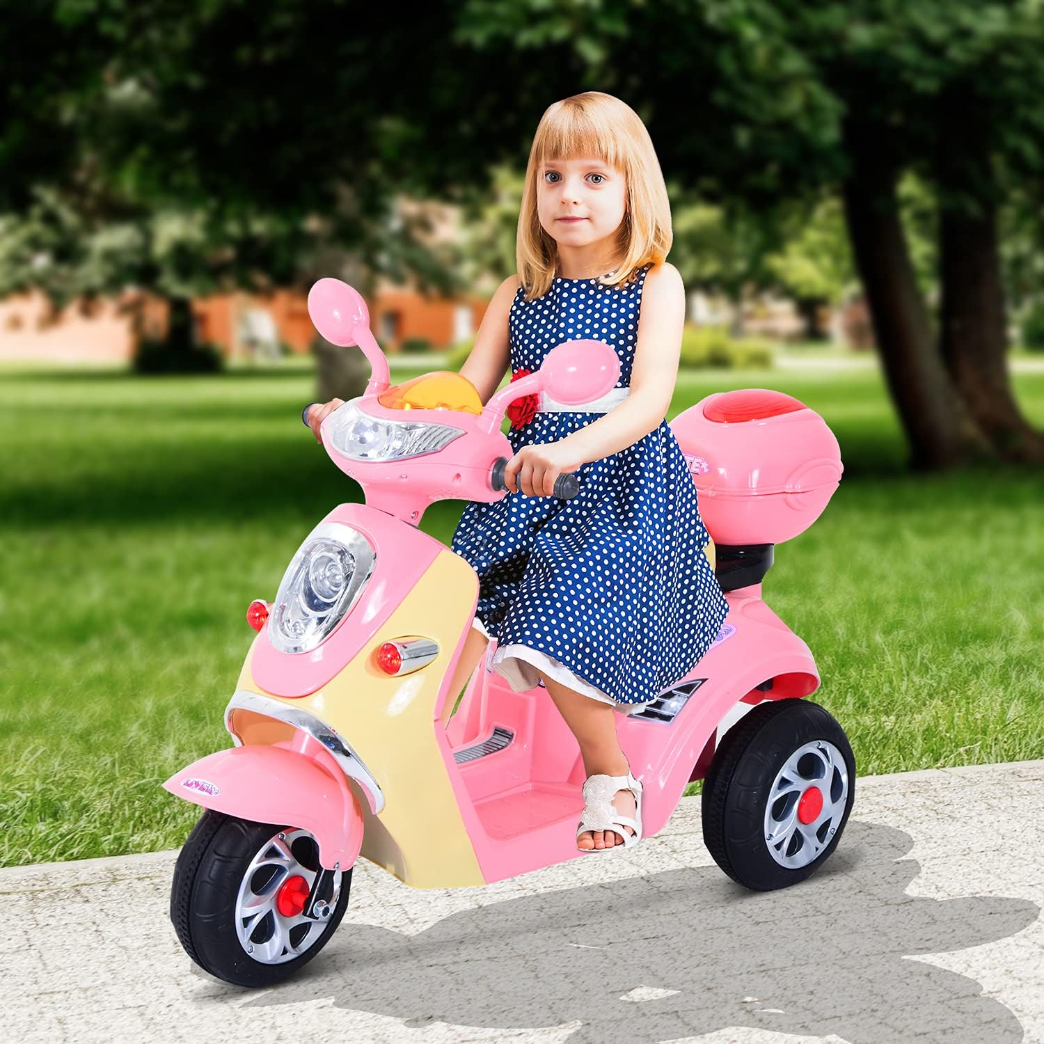 ® Scooter Électrique 6 V pour Enfant 108 x 51 x 75 cm Rose/Blanc - 3 Ans, Métal + Polypropylène