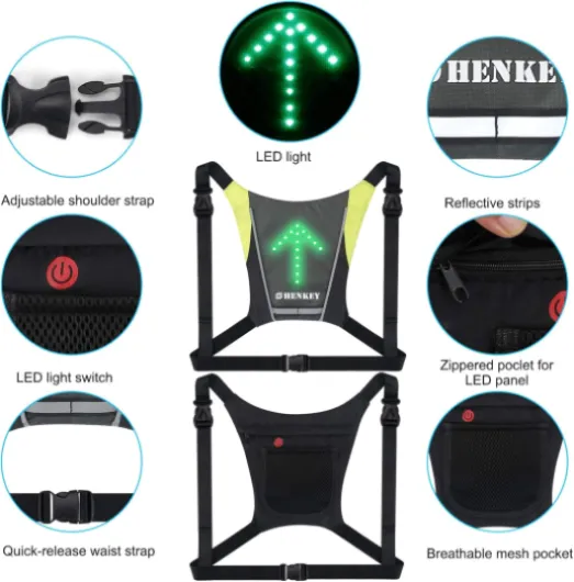 Gilet de Cyclisme à LED, Gilet réfléchissant à LED avec indicateur de Direction - Télécommande, Feux de Direction, Rechargeable par USB, Installation Facile pour témoin de sécurité à vélo Gris2