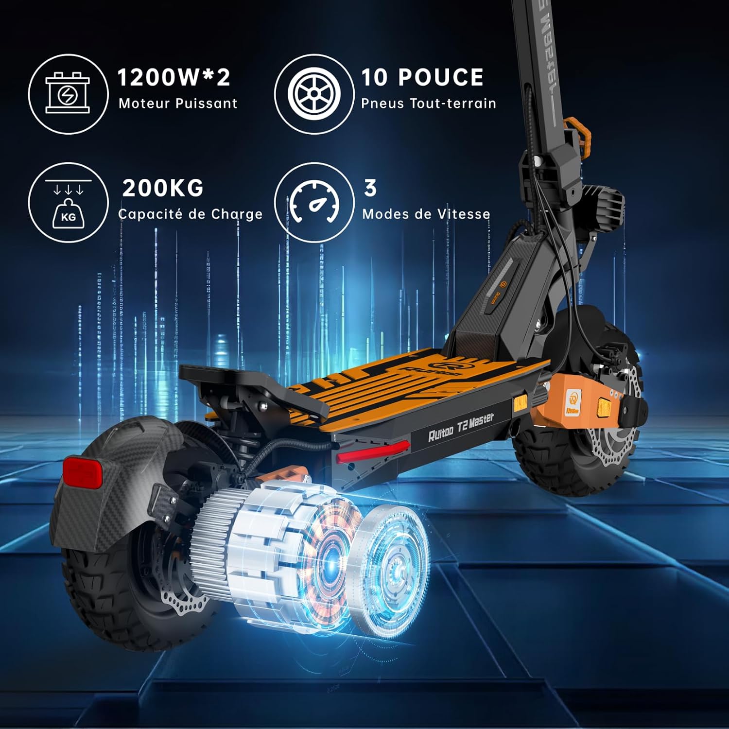 Trottinette Électrique Pliable pour Adulte, 2 Moteur Puissant, Batterie 52V 20.8Ah, Autonomie Max 60-65KM, Pneus Tout-Terrain 10 Pouces, 3 Modes De Vitesse, Écran Intelligent