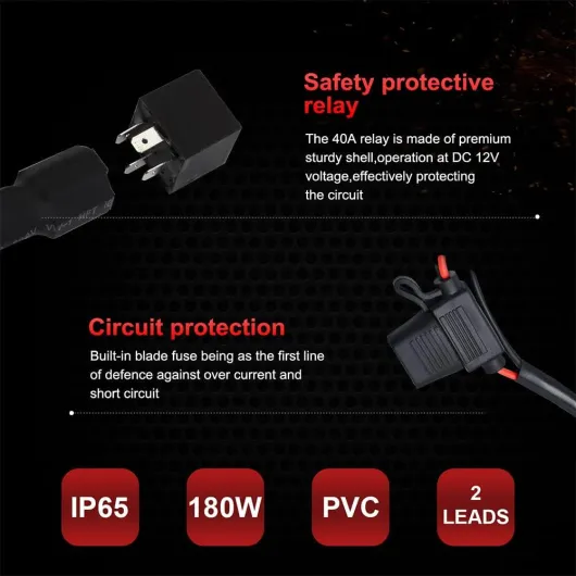LED Barre Faisceau Câble Moto Feux Additionnel 3M 480W 14AWG 3 Fils Câblage Etanche Avec Relais et Interrupteur Universel pour Voiture SUV ATV Camion 1 Contrôler 2 Lampe Cable CABLE