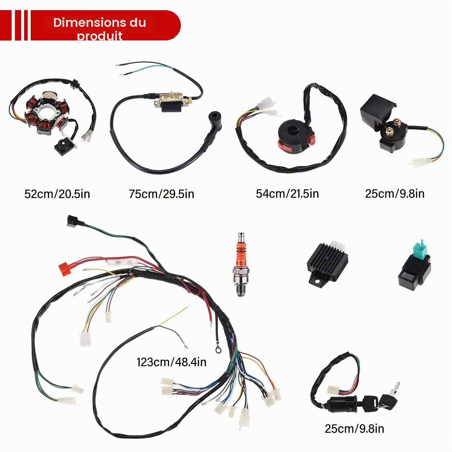 Kit complet de faisceau de câblage électrique compatible, kit de câblage d'assemblage de faisceau de câbles CDI Pour 50cc 70cc 90cc 110cc 4 Temps ATV Vélo Buggy