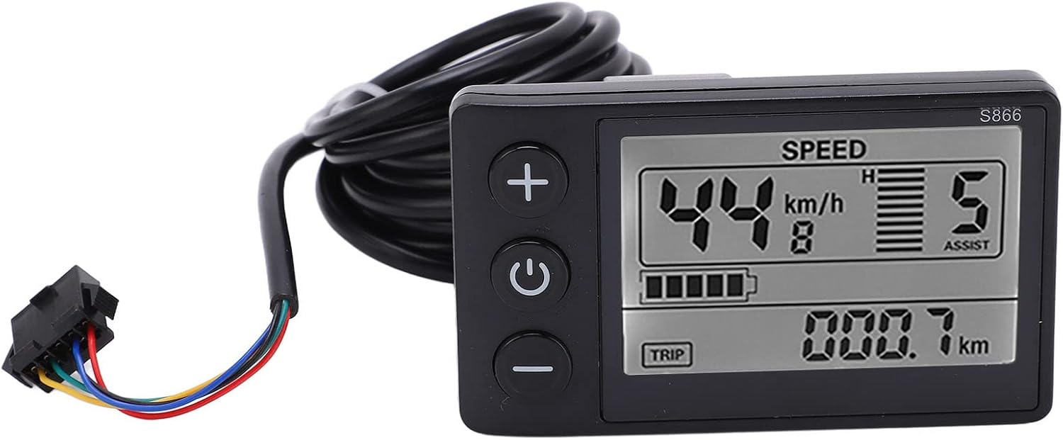 S866 Ordinateur de Vélo, écran LCD pour Vélo électrique, Panneau de Commande de Scooter électrique 24 V 36 V 48 V avec Prise SM, Compteur Kilométrique de Vélo, pour Guidon de 22,2 Mm/0,9 Pouces