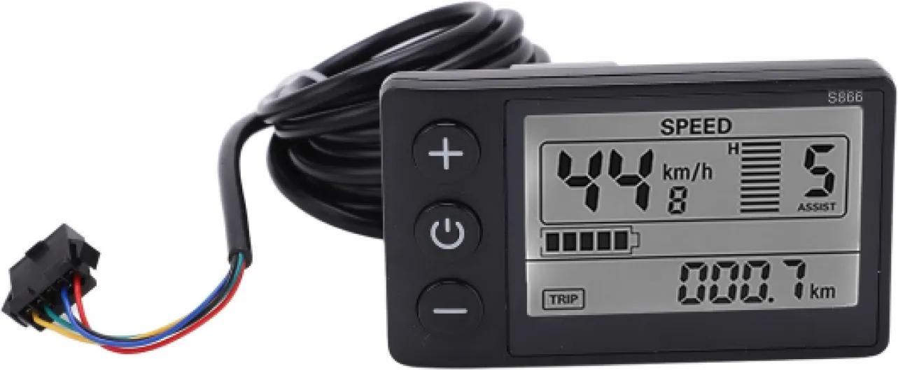 S866 Ordinateur de Vélo, écran LCD pour Vélo électrique, Panneau de Commande de Scooter électrique 24 V 36 V 48 V avec Prise SM, Compteur Kilométrique de Vélo, pour Guidon de 22,2 Mm/0,9 Pouces