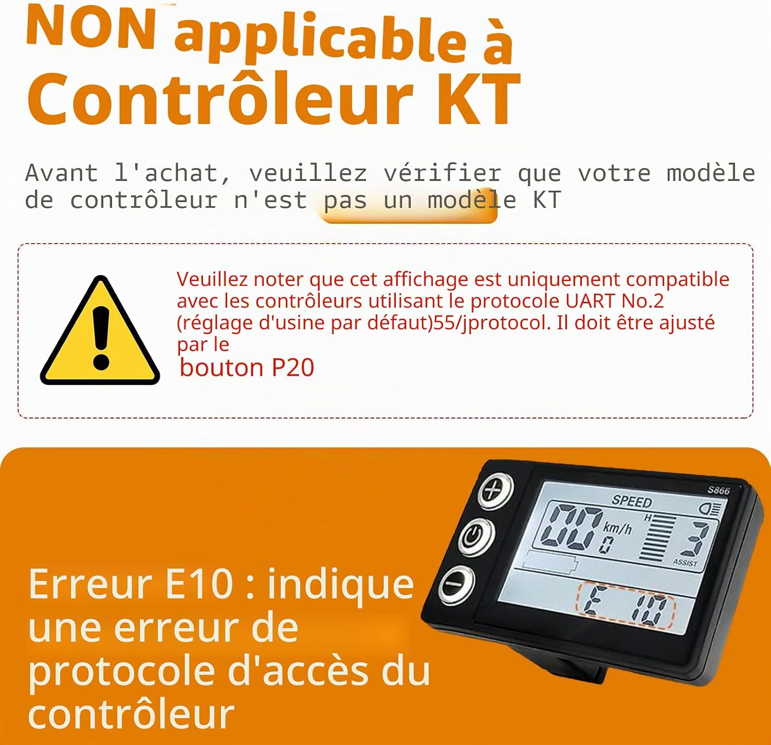 Vélo électrique S866 écran LCD, Compteur d'affichage de vélo électrique 5 Broches et connecteur étanche, d'ordinateur de vélo 24V 36V 48V de Vitesse odomètre Panneau de Commande pour Scooter/VTT