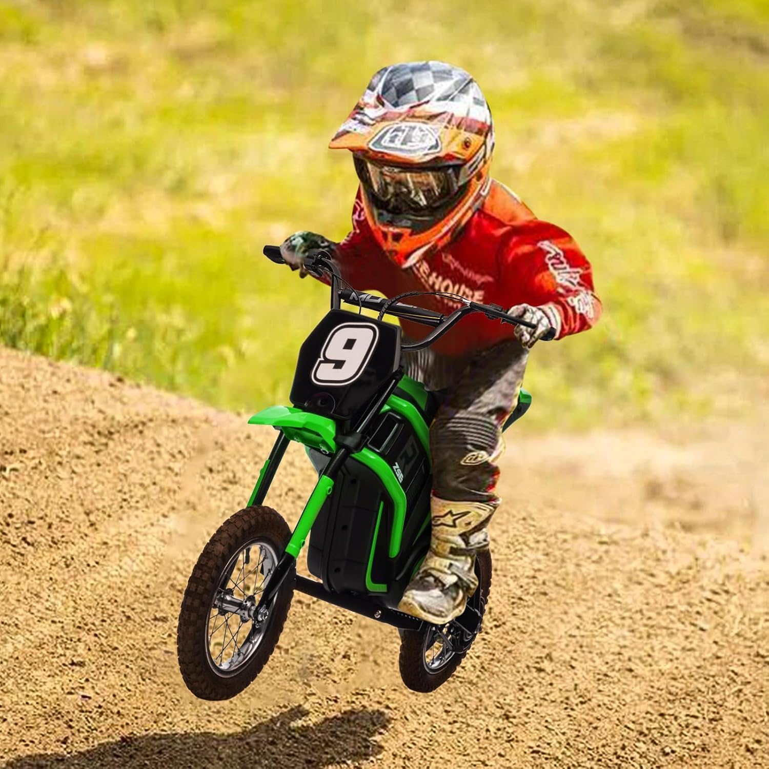 IDEALHOUSE Moto électrique Enfant 12V 250W Double Batterie - Verte - Deux batteries 12V 7AH et moteur 250W pour des performances optimales Vert No - 9