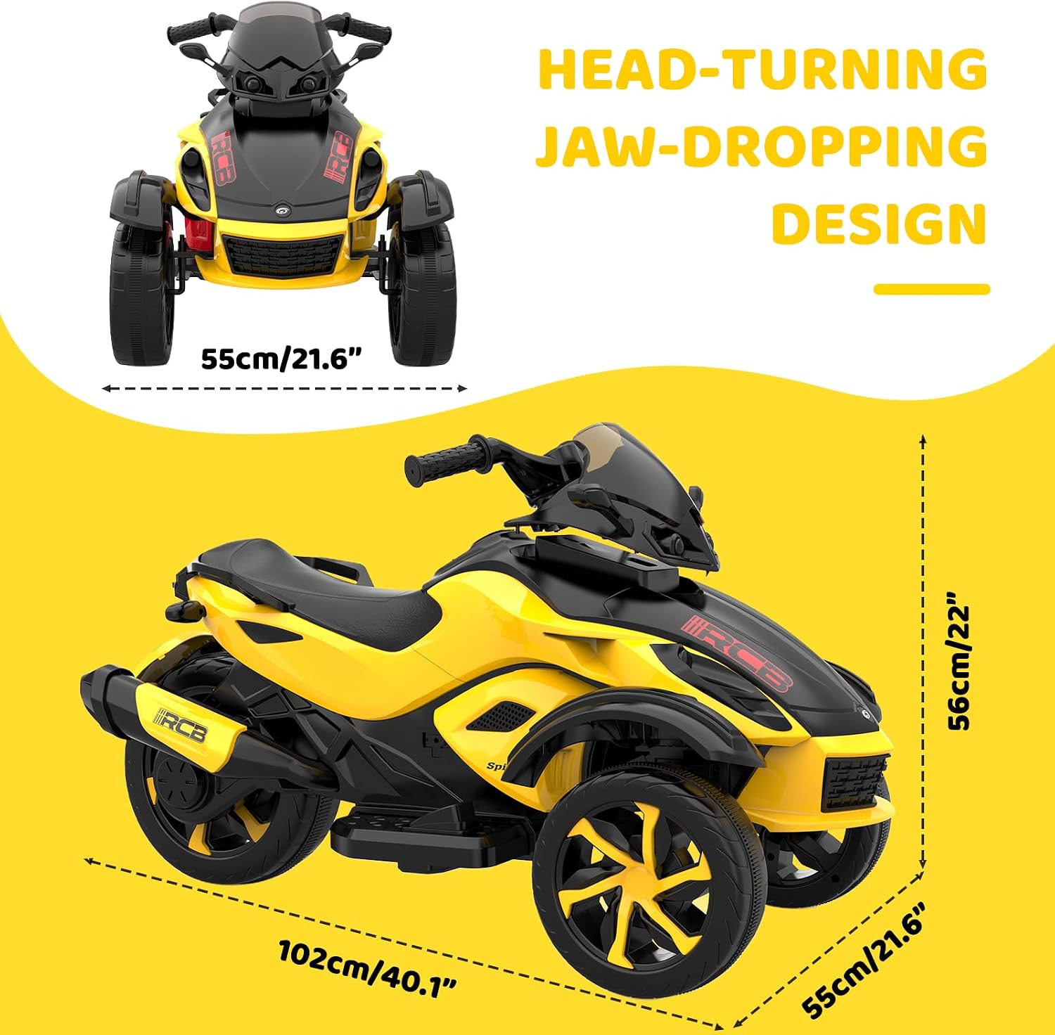 Moto Électrique Enfant 12V, avec 2 Moteurs, Vitesse de 4 km/h, LED, USB, Musiques Variées pour L'éveil Précoce, La Meilleure Cadeau de 3 à 8 Ans Jaune