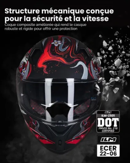 Casque Moto Intégral pour Homme et Femme-Casque de Moto avec 2 Visières Compatible avec Pinlock Transparent et Teinté-Casque de Motocross Street Bike Modèle ECE Z501,Armor Red,M M Armor Red