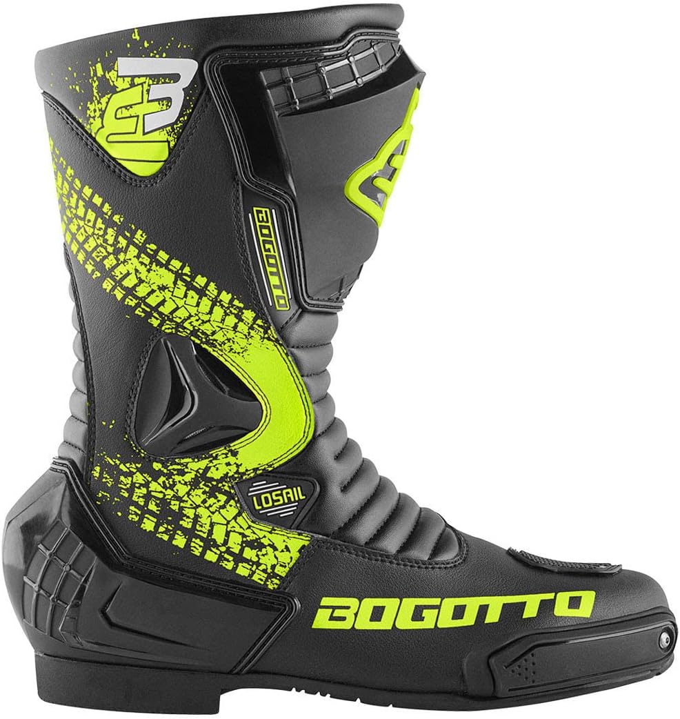 Losail Evo Bottes de moto, noir/jaune fluo, 48 48 EU Étroit Noir Jaune Fluo