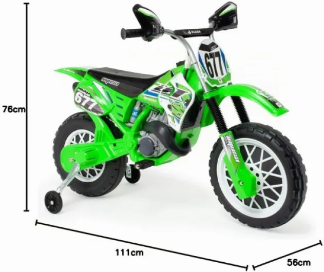 Moto Électrique Cross Verte pour Enfants 3 à 6 Ans avec Batterie 6V Roues Stabilisateur Accélérateur Guidon Frein Automatique Bandes en Caoutchouc Vitesse 6 kmh - INJUSA